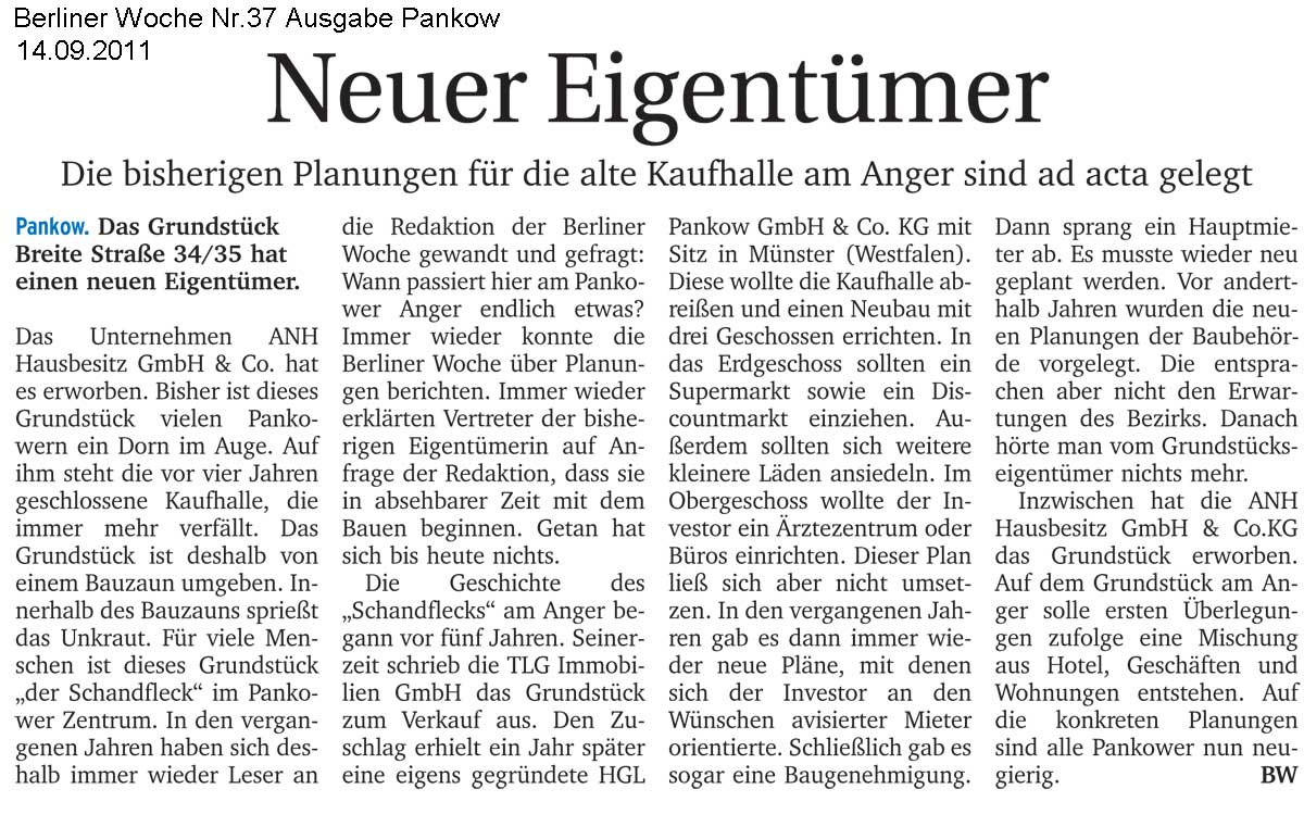 Berliner Woche Ausgabe Pankow Nr. 37/2011