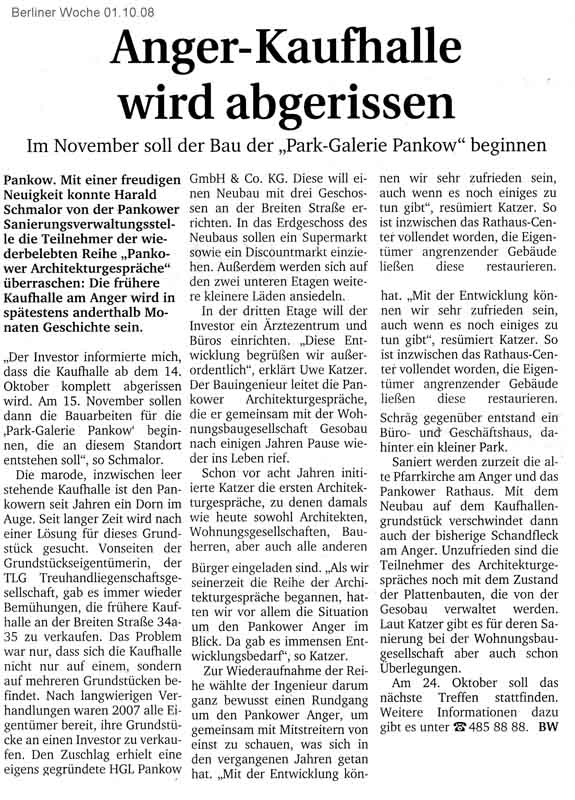 Berliner Woche 01.10.08 Ausgabe Pankow